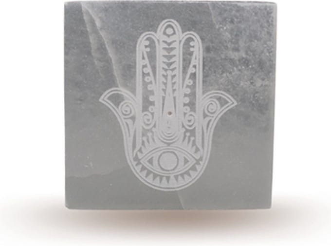 Seleniet wierookhouder Hand van Fatima - Seleniet oplaadplaat 10cm.