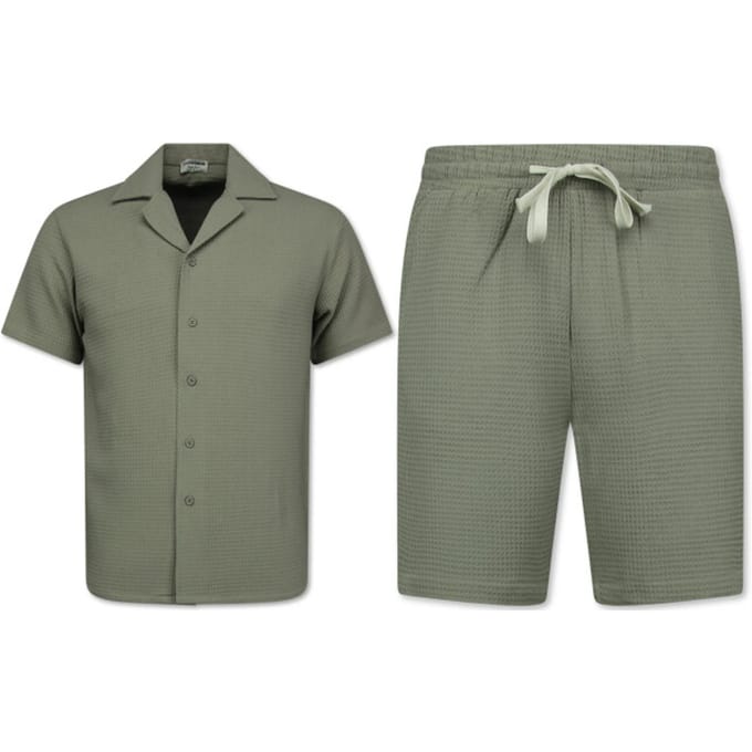 Ribbed Oversized Shirt - Zomer set Heren - Two Piece Setje - Co ord Set - 009 - Grijs