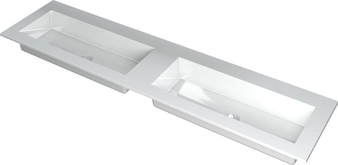 INK® Kraft wastafel polystone dubbele bak zonder kraangaten 180x45x1cm, glans wit