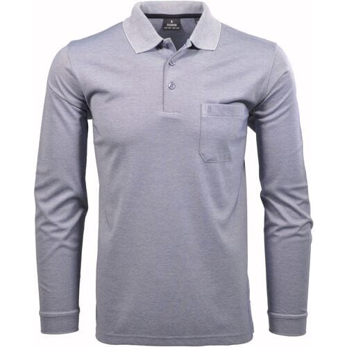 Ragman Softknit Polo Longsleeve Uni Breast Pocket Duivenblauw / male