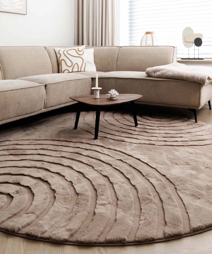 Fluffy vloerkleed rond - Carvy taupe 120