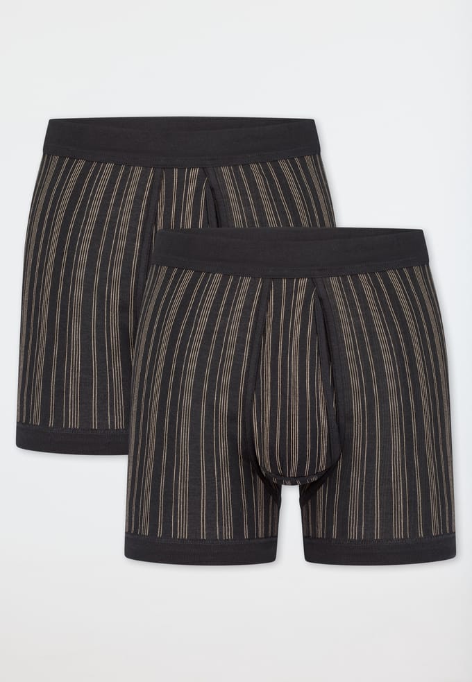 Korte broek met fijne rib, set van 2, met gulp, zwart gestreept - Original Classics 9