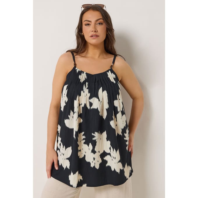 Yours Zwarte Abstracte Geplooide Cami Top Size 42