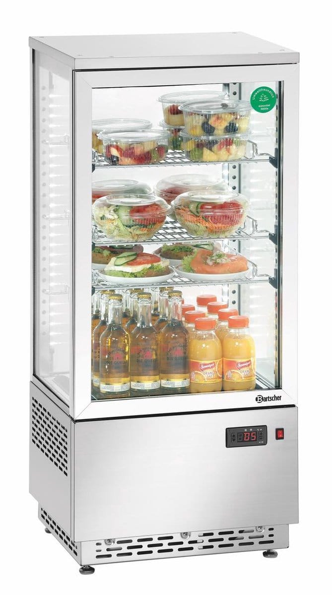 Bartscher Mini-koelvitrine 78L - Edelstaal - 3 roosters - LED-verlichting - 430x390x990mm