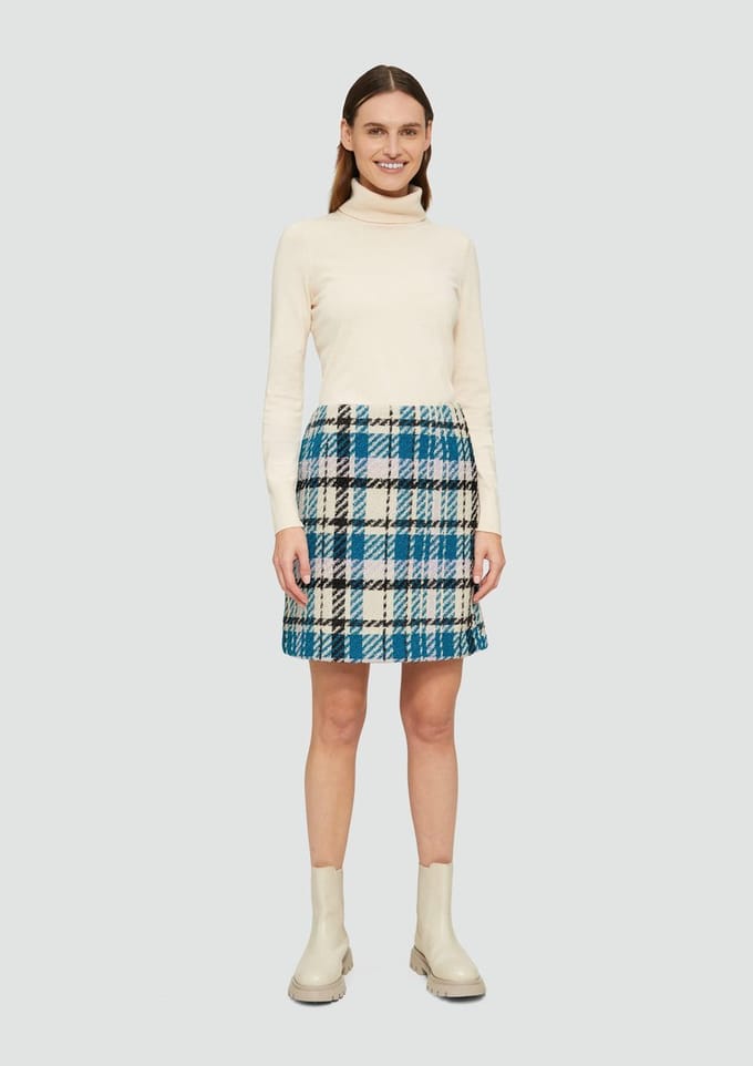s.Oliver - female - Geruite rok in bouclé-look