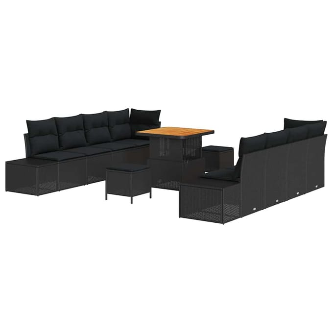 vidaXL - Tuinbank - Set - 11 - st - Zwart - poly - rattan