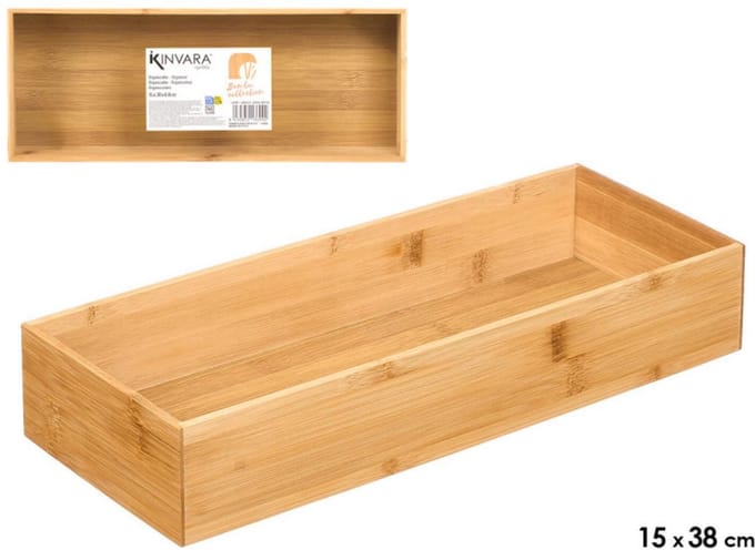 Kinvara Bestekbak/keuken organizer - 1-vaks - Tidy Smart - bamboe hout - 38 x 15 x 7 cm