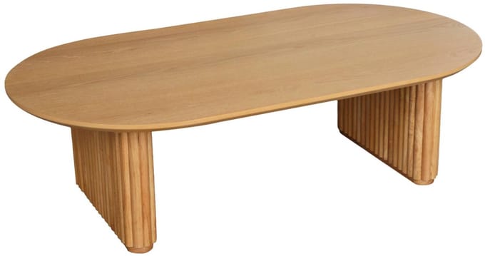 sweeek - Ovale salontafel rubberhout met eikenfineer - l 122 x b 65 x h 35 cm - gabrielle