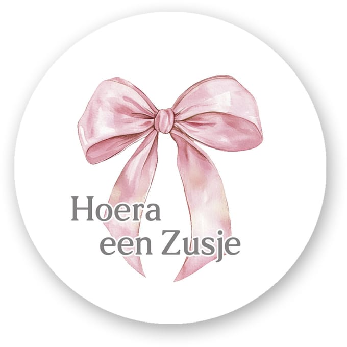 Sluitstickers – Hoera een Zusje – Roze Strik – Pimp Studio
