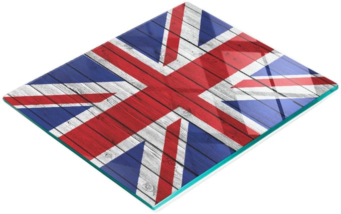 Multifunctioneel decoratief glazen keukenbord met Britse vlag, 60x52 cm
