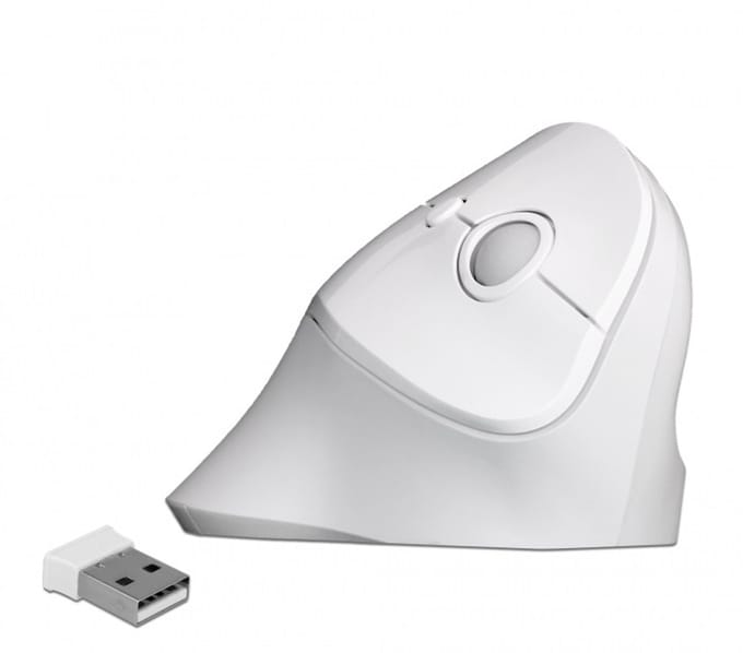 Delock 12596 Ergonomische muis USB, Draadloos Wit 4 Toetsen 800 dpi, 1200 dpi, 1600 dpi