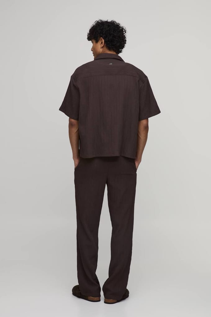 Relaxed Fit Broek Met Onregelmatige Plooitextuur | Chocolate | Size Small