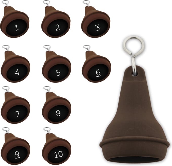 Peervormige sleutelhangers 10 stuks (+ gravering 1 t/m 10) - Bruin
