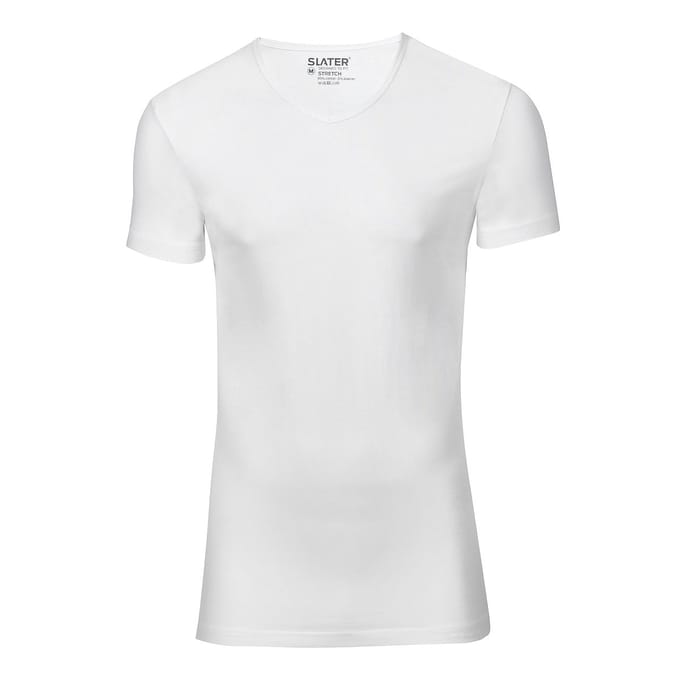 Slater 6900 - Stretch 2-pack extra lang T-shirt V-hals korte mouw wit L 95% organisch katoen 5% elastan
