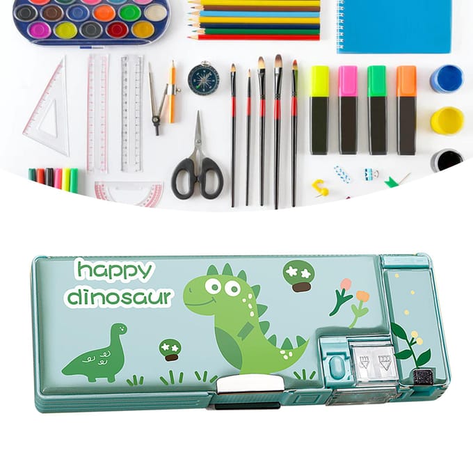 Etui Schattige Cartoonstijl Dubbelzijdig Ingebouwde Puntenslijper Draagbaar Grote Capaciteit Grote Potlood Cute Dragon white
