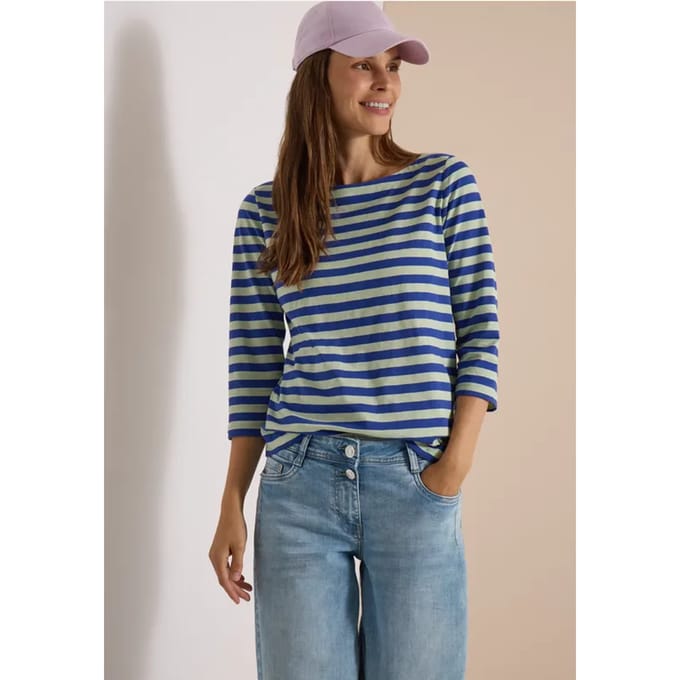 Basic Shirt met boothals en strepen