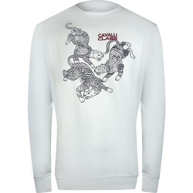 Cavalli Class Paisley Leopard Design Off White Sweatshirt
