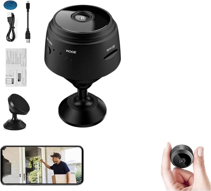 Magnetische Mini Camera - Beveiligingscamera Compact - Thuis Bewaken - 150 Graden Groothoek - 6 Meter Nachtzicht - Zwart