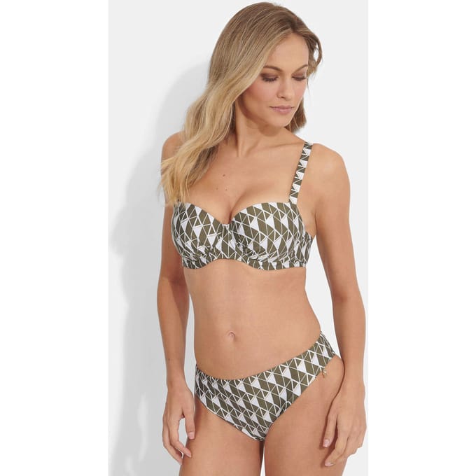 Beugel-bikini met soft-cups - kaki / wit / goudkleurig / gedess. - Gr. 40 D van Goldner Fashion