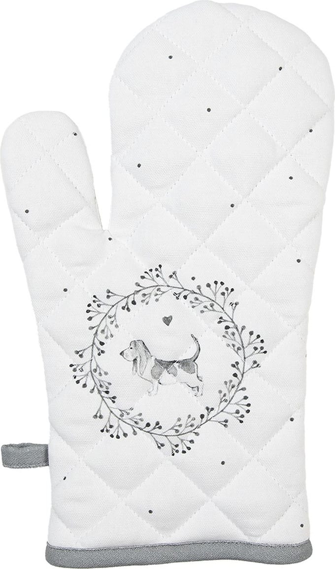 Clayre & Eef Ovenwant 18x30 cm Wit Grijs Katoen Hond