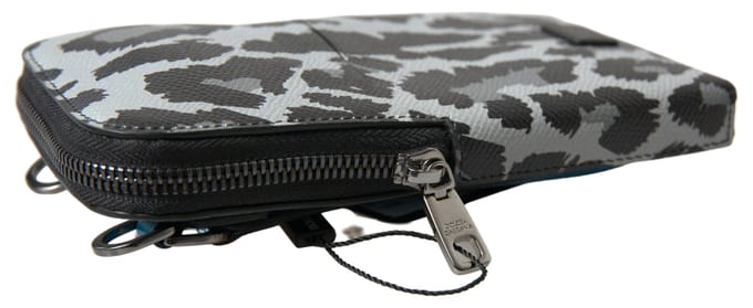 Dolce & Gabbana Grijze Luipaard Leder Heren Handtas Schoudertas Telefoon Tas