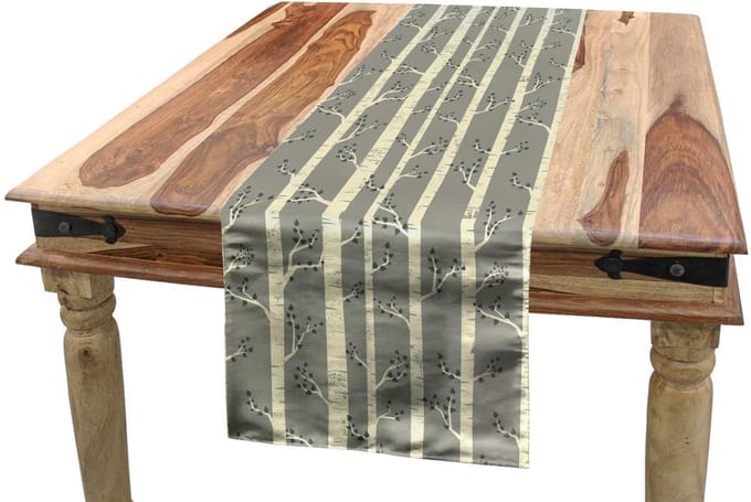 ABAKUHAUS Tafelloper – Berkenbomen Natuur Boho – 40x180 cm – machinewasbaar