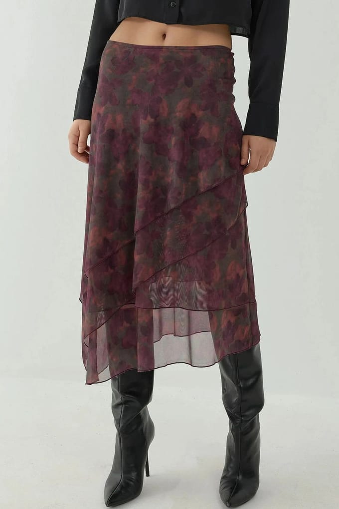 Hoge Taille Midi Rok met Bloemenprint