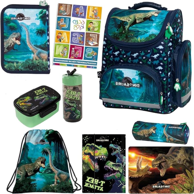 Schooltas Set - Rugzak Kinderen - Naar School Gaan - 9-Delige Set - 38 cm - Dinosaurus