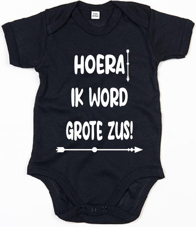 Rompertje Hoera Grote Zus-Zwart-3-6 Maanden