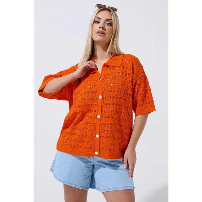Limited Collection Oranje Gehaakt Shirt Size 46-48