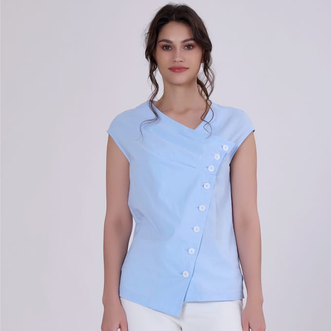 Geplooide asymmetrische top met dubbele borst