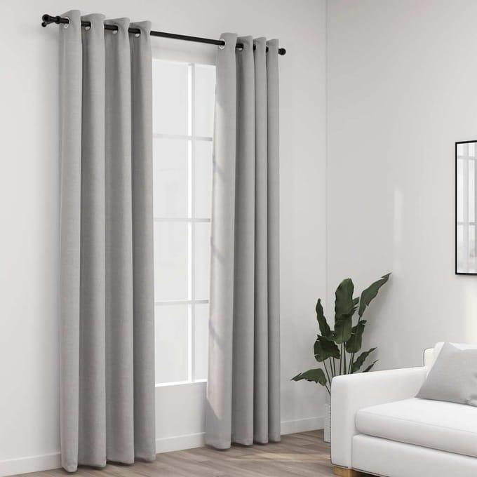 vidaXL - Gordijnen - linnen-look - verduisterend - ogen - 2 - st - 140x225 - cm - grijs
