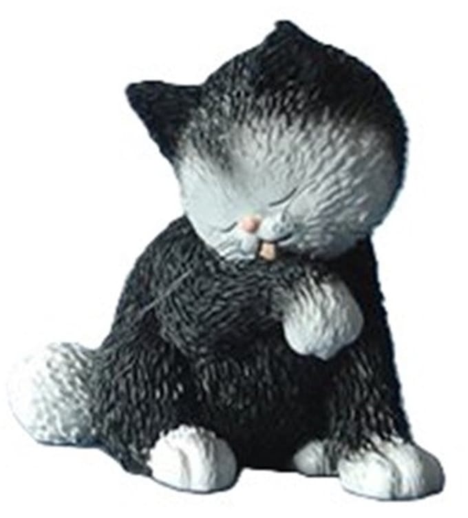 Kattenwasje - Dubout Kattenbeeldje - Likkende kat - Beeldje - 6cm