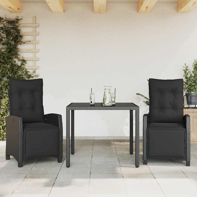 vidaXL - 3-delige - Tuinset - met - kussens - poly - rattan - zwart