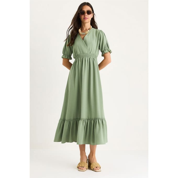 V-hals Midi-jurk met Strik