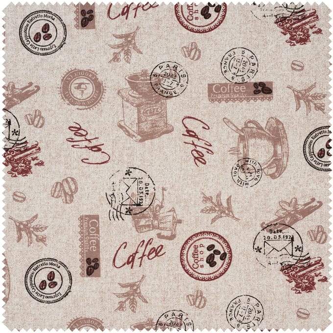 Motiefstof in linnenlook "Coffee"