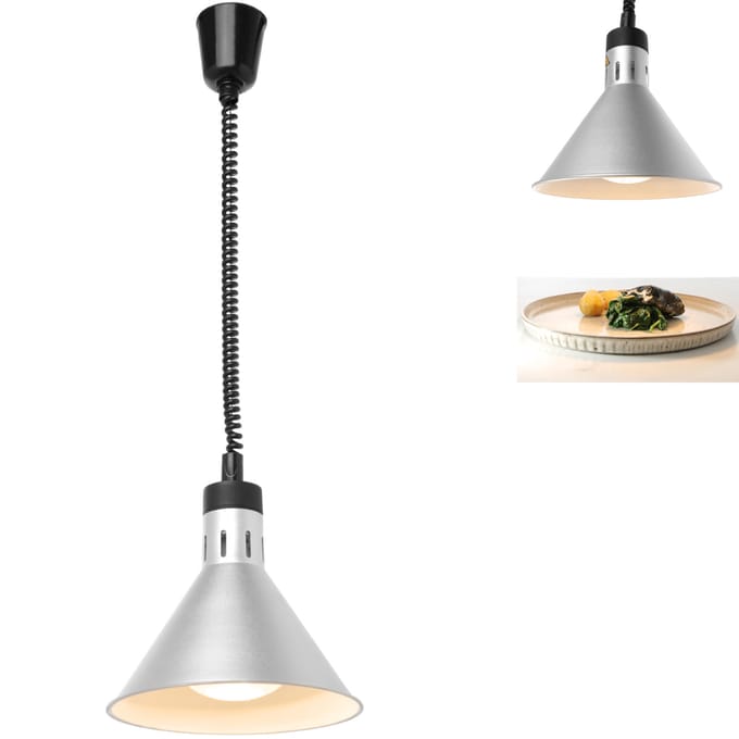 HENDI Verstelbare warmtelamp – conisch ontwerp – zilver – variabele snoerlengte 70-150 cm – 230V/250W