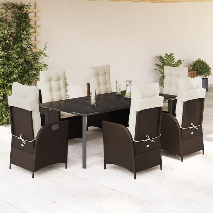 vidaXL - 7-delige - Tuinset - met - kussens - poly - rattan - bruin