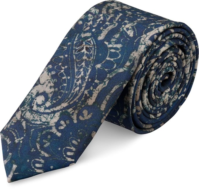 Virtuo | 6 cm Donkerblauwe zijden stropdas met paisleymotief