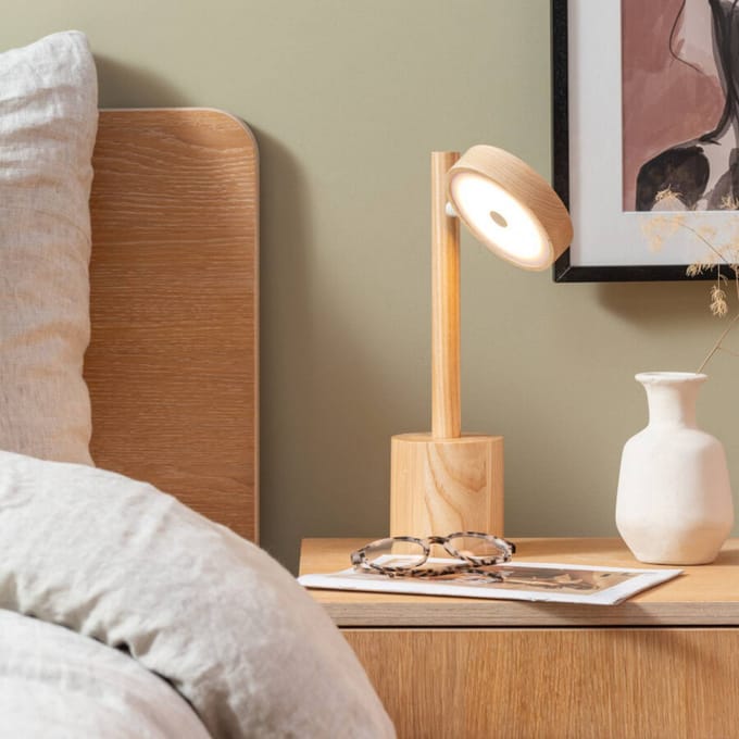 GOOD & MOJO LED tafellamp Okinawa, naturel, 35 cm, hout