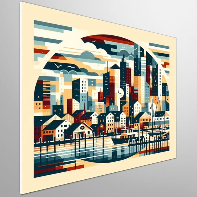 Abstract haven schilderij | Haven Horizon: Een Abstracte Ode aan de Schoonheid van Zeehaven | Kunst - 40x40 centimeter op Canvas | Foto op Canvas