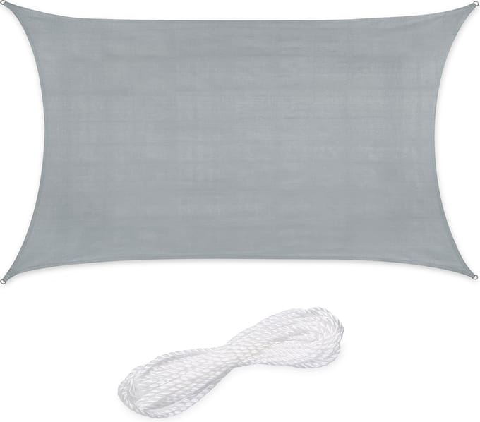 schaduwdoek - 3 x 4 m - rechthoekig - HDPE-weefsel - UV-werend - concaaf - lichtgrijs