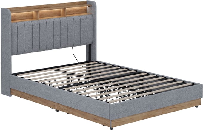 Vitalispa Nura Gestoffeerd bed – 140x200 cm met 4 laden Grijs