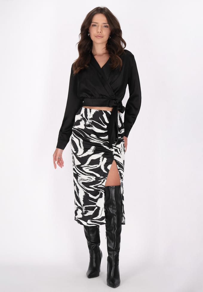 Faina rok Dames zwart en wit