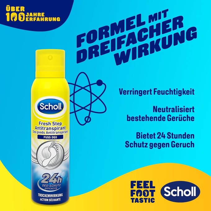 2 x Scholl Fresh Step schoenspray, een langdurige, milde voetdeodorant tegen onaangename geurtjes (2 x 150 ml)