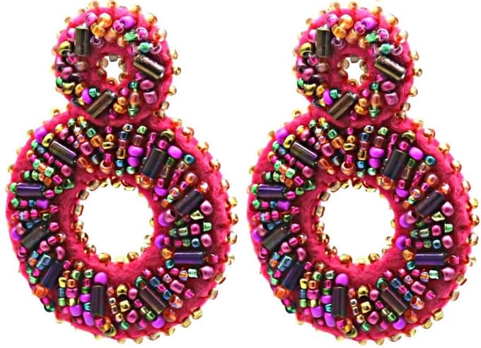 Oorbellen met Glaskralen - RVS - 6 cm - Fuchsia