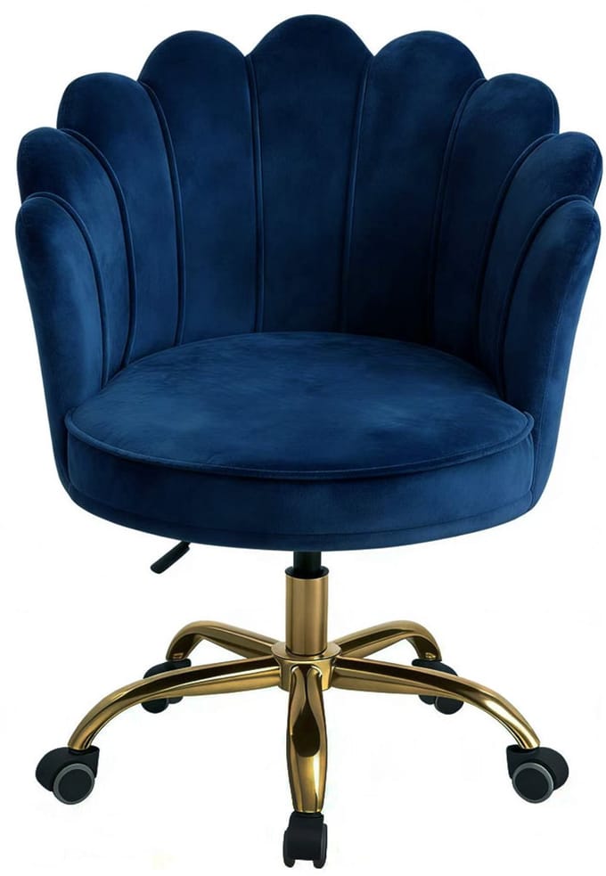 Russle Velvet Schelp Bureaustoel Blauw met Goudkleurig onderstel