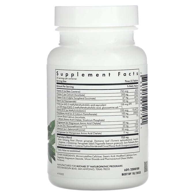Michael's Naturopathisch, Mannelijke Reproductieve Factoren, 60 Plantaardige Tabletten