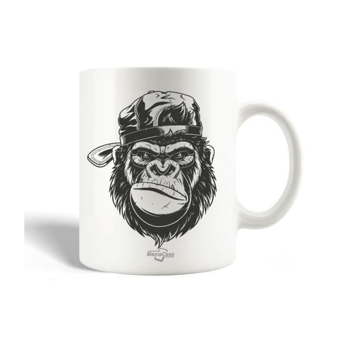 Mug en Céramique - MANIACASE - Gorille avec Chapeau - 30cl - Compatible Lave-Vaisselle - Blanc