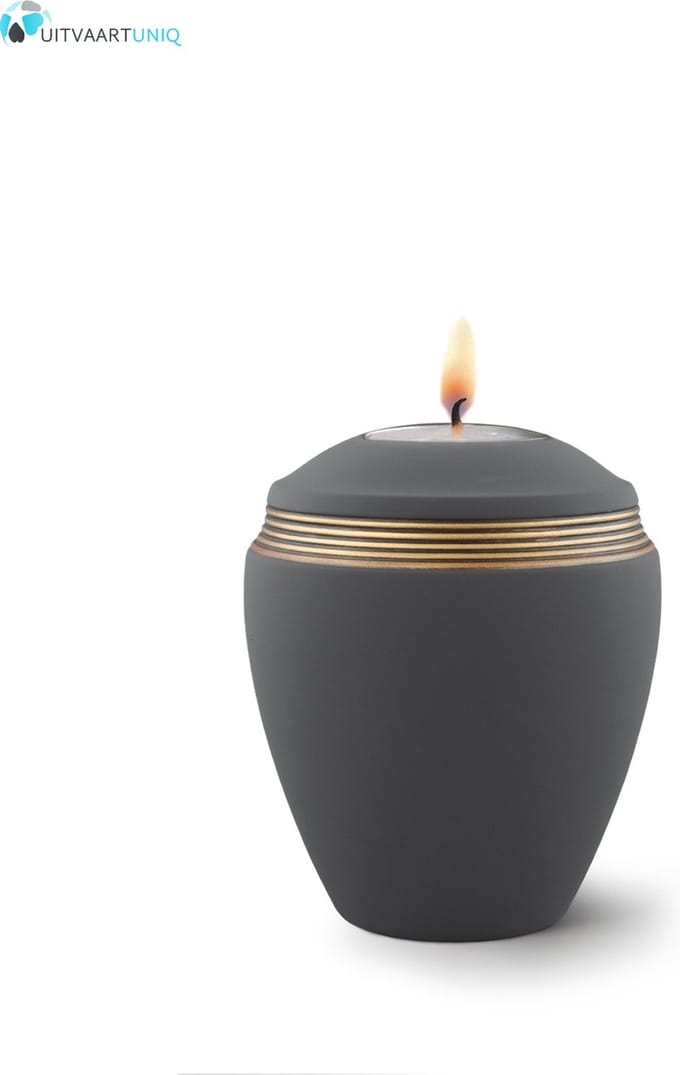 Mini urn zwart met herdenkingslichtje- keramiek